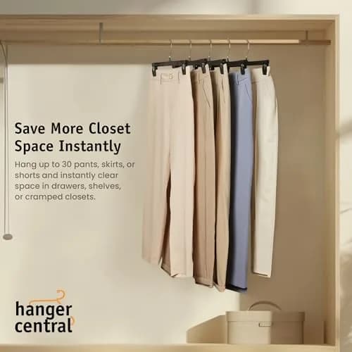 Hanger Central 12 inch 30 Pack Pants Hangers Slim Plastic Black | Space Saving & Heavy Duty thumbnail 4