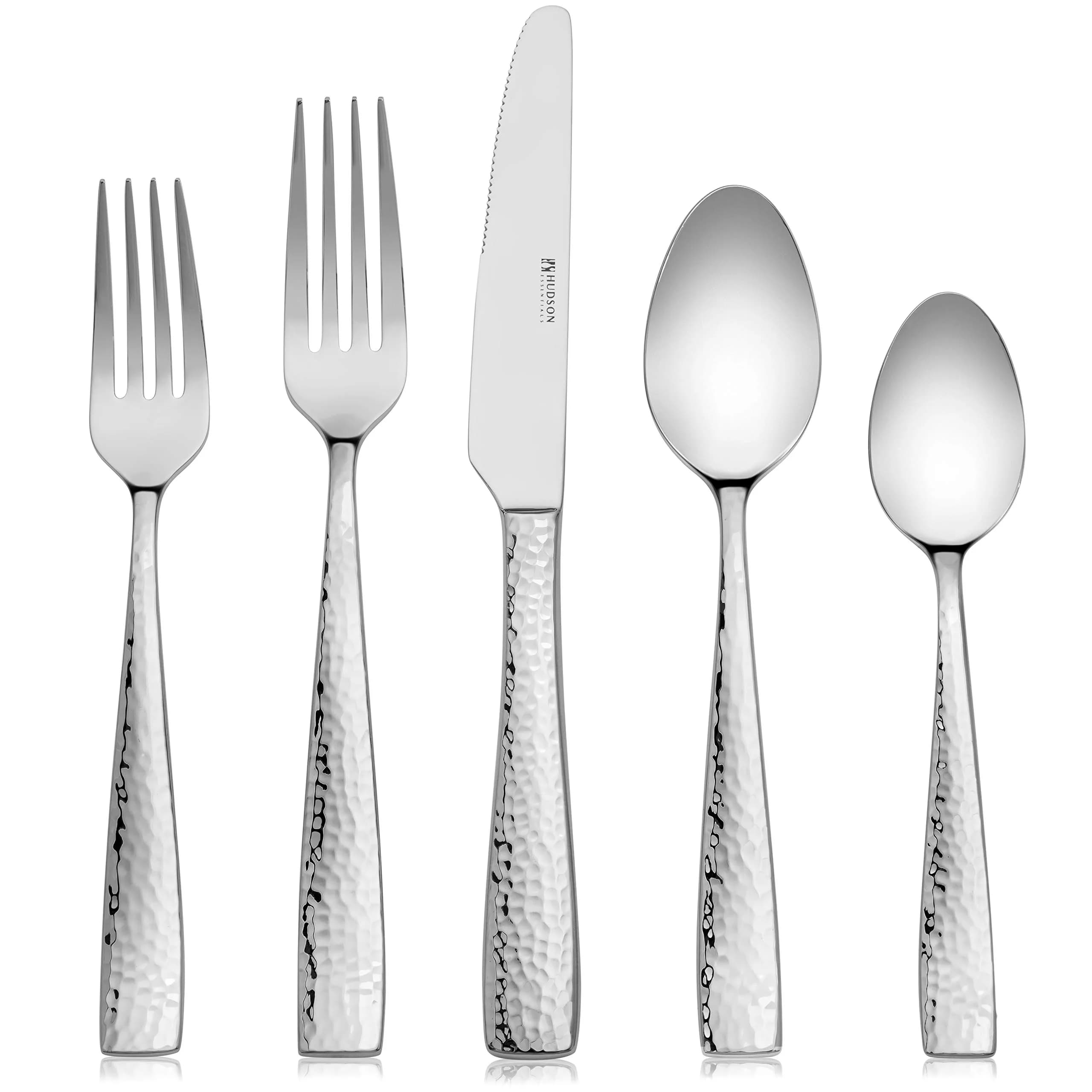 Hudson Essentials 20-Piece Hammered Stainless Steel Flatware Set Service for 4 | Elegant & Durable