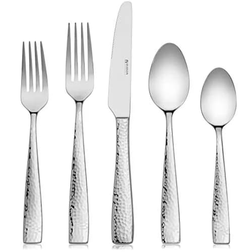 Hudson Essentials 20-Piece Hammered Stainless Steel Flatware Set Service for 4 | Elegant & Durable thumbnail 1