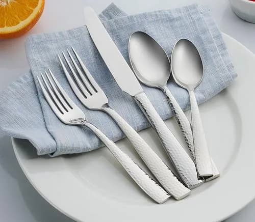 Hudson Essentials 20-Piece Hammered Stainless Steel Flatware Set Service for 4 | Elegant & Durable thumbnail 6