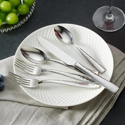 Hudson Essentials 20-Piece Hammered Stainless Steel Flatware Set Service for 4 | Elegant & Durable thumbnail 9