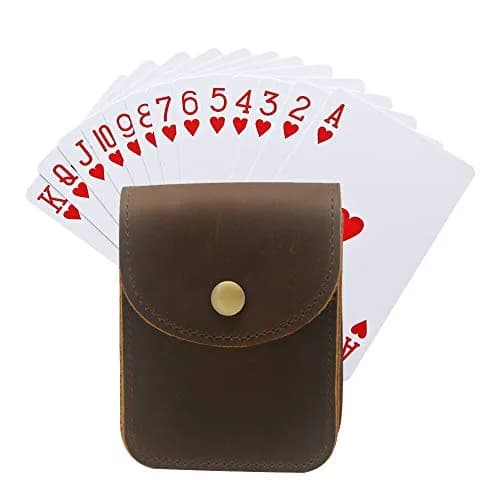 boshiho Playing Card Case, Genuine Leather Deck Card Holder for Magicians Poker Players Camping Trips -Brown | Vintage Style thumbnail 6