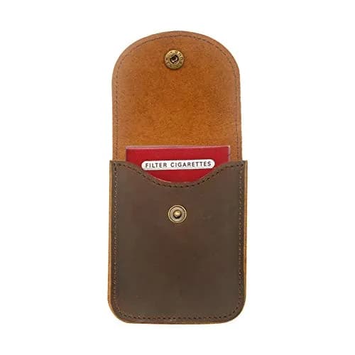 boshiho Playing Card Case, Genuine Leather Deck Card Holder for Magicians Poker Players Camping Trips -Brown | Vintage Style thumbnail 2