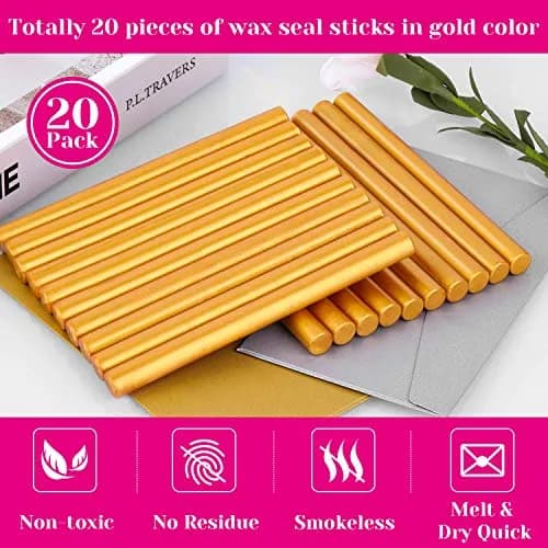 PAXCOO Sealing Wax Sticks 20pcs Gold | Easy Glue Gun Application for Crafts & Letter Seals thumbnail 2