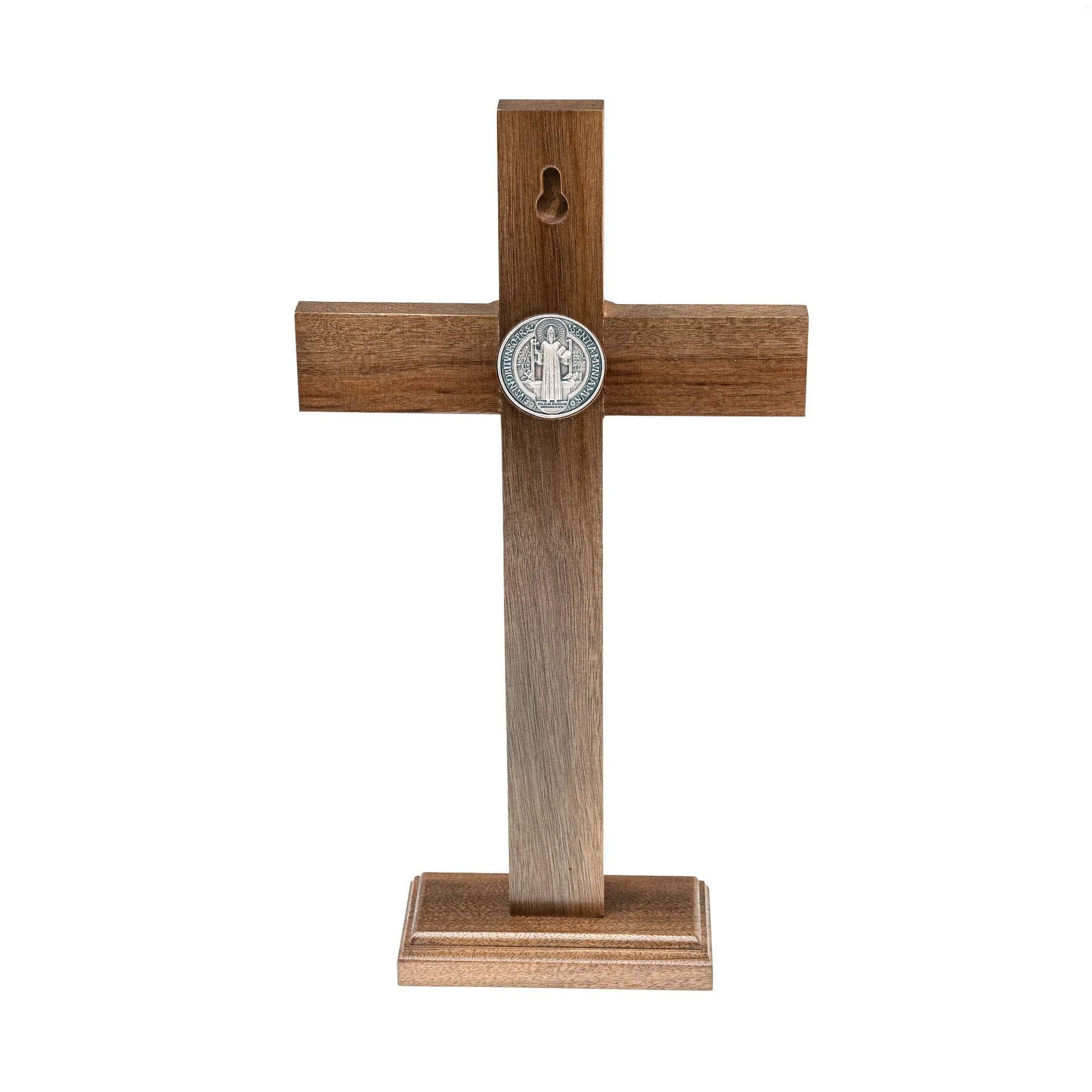 Intercession Antique Silver Wood Cross Crucifix 25cm (10 Inch) | St. Benedict Medal & Solid Brazilian Walnut - view 3