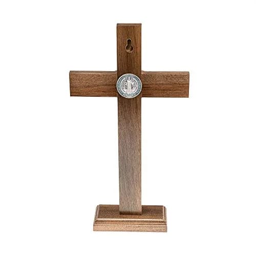 Intercession Antique Silver Wood Cross Crucifix 25cm (10 Inch) | St. Benedict Medal & Solid Brazilian Walnut thumbnail 3