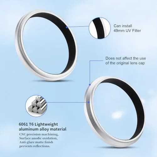Haoge Silver Camera Lens Filter Adapter Ring for Fujifilm X100V X100VI 49mm | Attaches 49mm Filters & Original Lens Cap thumbnail 4