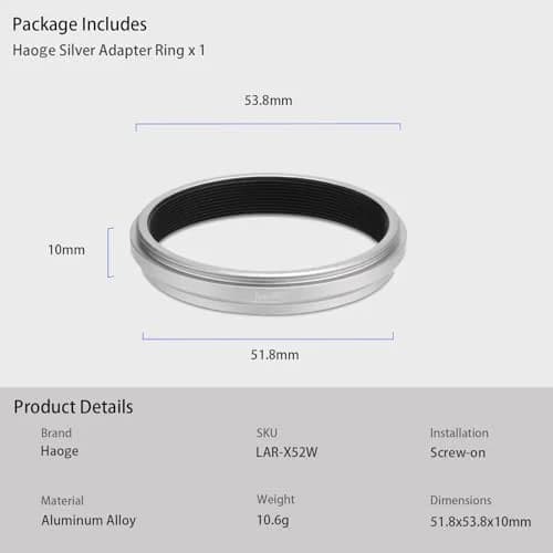 Haoge Silver Camera Lens Filter Adapter Ring for Fujifilm X100V X100VI 49mm | Attaches 49mm Filters & Original Lens Cap thumbnail 9