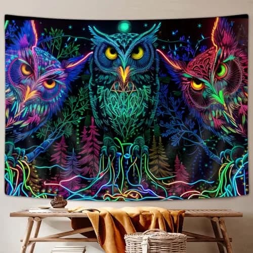 JAWO Psychedelic Owl Tapestry - Trippy Forest Line Art Wall Hanging 152cm (60"W x 40"L) | HD Pattern Printing thumbnail 2