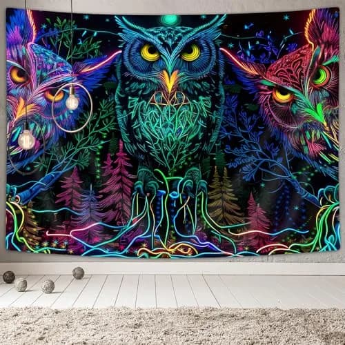 JAWO Psychedelic Owl Tapestry - Trippy Forest Line Art Wall Hanging 152cm (60"W x 40"L) | HD Pattern Printing thumbnail 3