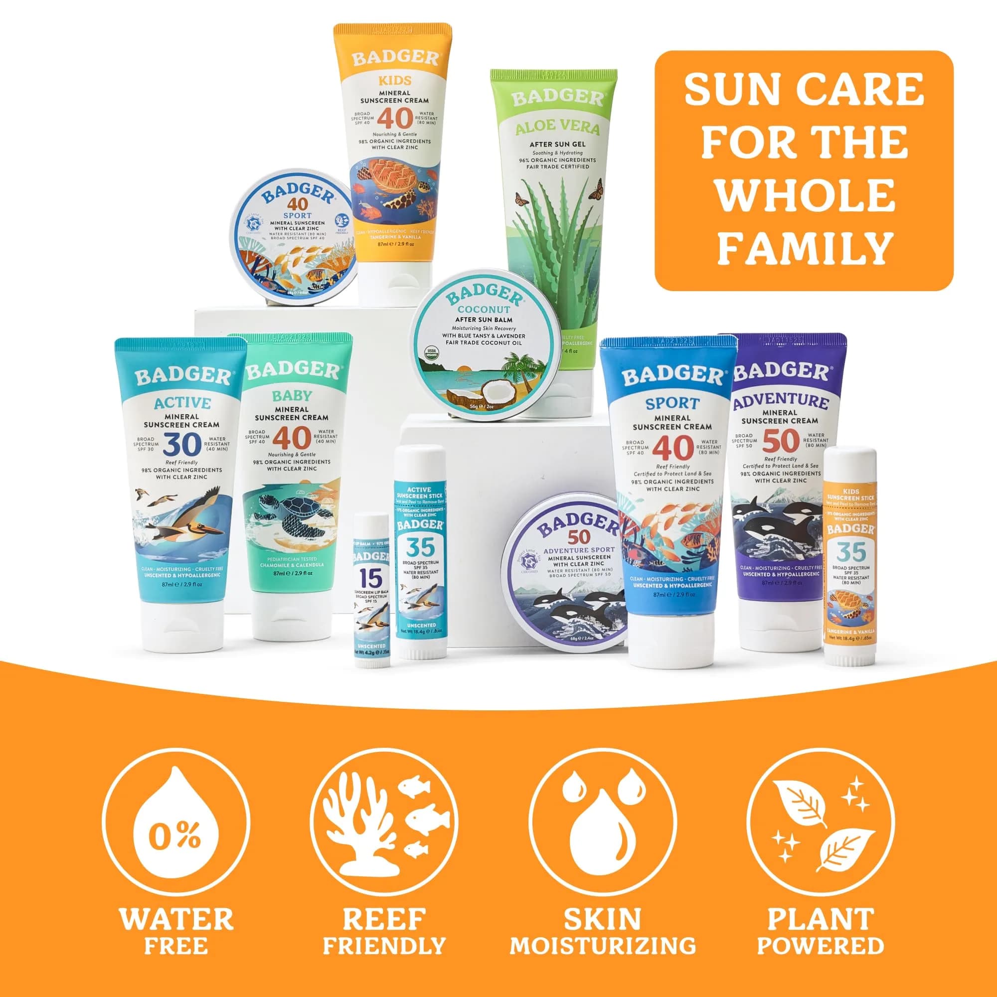 Badger Kids Mineral Sunscreen Combo SPF 40 Cream + SPF 35 Face Stick | 98% Organic Ingredients, Water Resistant, Reef Safe - view 6