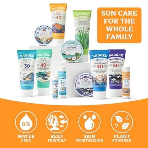 Badger Kids Mineral Sunscreen Combo SPF 40 Cream + SPF 35 Face Stick | 98% Organic Ingredients, Water Resistant, Reef Safe thumbnail 6
