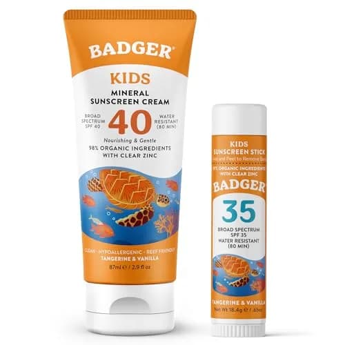 Badger Kids Mineral Sunscreen Combo SPF 40 Cream + SPF 35 Face Stick | 98% Organic Ingredients, Water Resistant, Reef Safe thumbnail 1