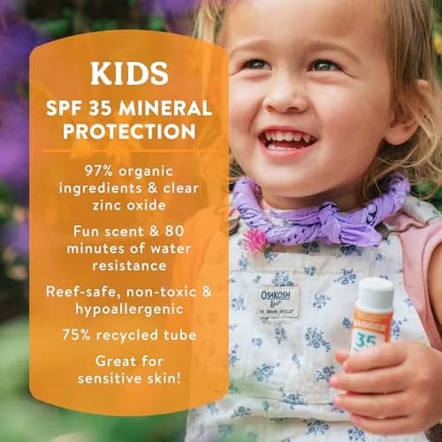 Badger Kids Mineral Sunscreen Combo SPF 40 Cream + SPF 35 Face Stick | 98% Organic Ingredients, Water Resistant, Reef Safe thumbnail 2