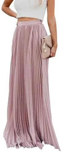 ebossy Women's High Waist Flowy Pleated Chiffon Maxi Skirt (X-Large, Pink) | Elegant Solid Colors for All Seasons thumbnail 1