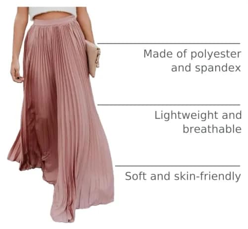 ebossy Women's High Waist Flowy Pleated Chiffon Maxi Skirt (X-Large, Pink) | Elegant Solid Colors for All Seasons thumbnail 4