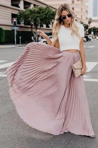 ebossy Women's High Waist Flowy Pleated Chiffon Maxi Skirt (X-Large, Pink) | Elegant Solid Colors for All Seasons thumbnail 5