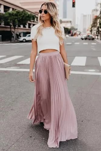 ebossy Women's High Waist Flowy Pleated Chiffon Maxi Skirt (X-Large, Pink) | Elegant Solid Colors for All Seasons thumbnail 2
