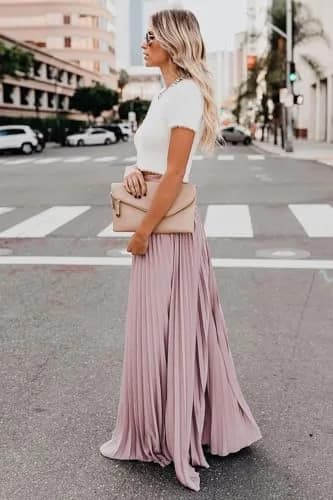 ebossy Women's High Waist Flowy Pleated Chiffon Maxi Skirt (X-Large, Pink) | Elegant Solid Colors for All Seasons thumbnail 3