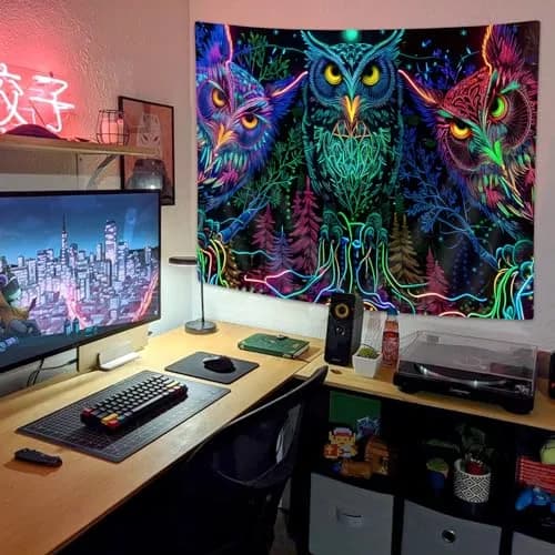 JAWO Psychedelic Owl Tapestry 80x60 Inch | Trippy Forest Line Art Wall Hanging for Bedroom thumbnail 4