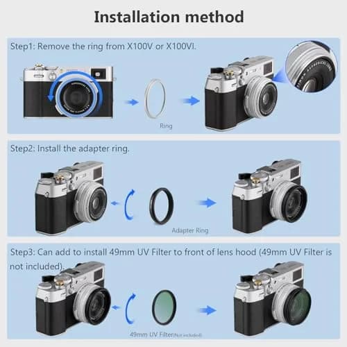 Haoge Black Camera Lens Filter Adapter Ring for Fujifilm X100V X100VI with 49mm Filter Mount thumbnail 8