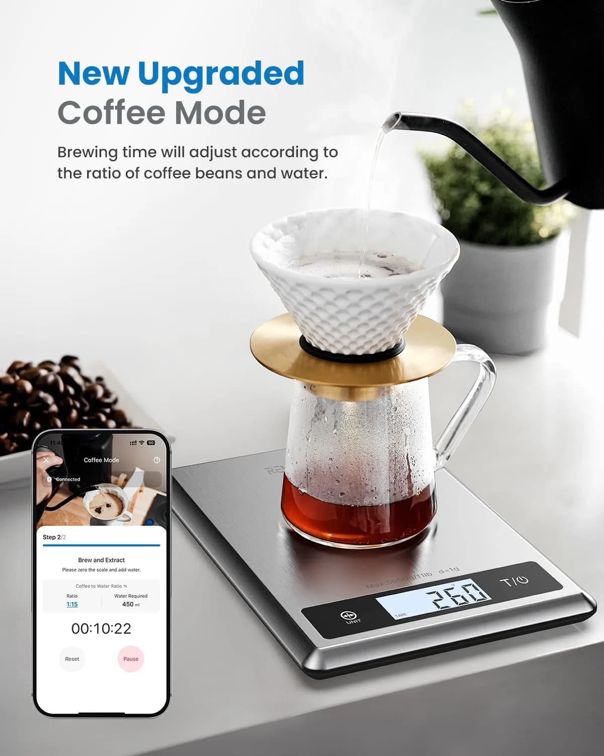 RENPHO Smart Food Scale with App & Nutritional Calculator, 5kg (11lb) Capacity | Accurate Grams, Ounces, Millilitres - view 5
