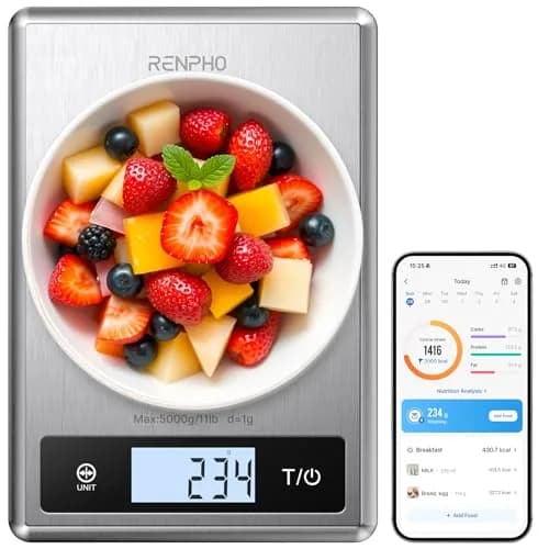 RENPHO Smart Food Scale with App & Nutritional Calculator, 5kg (11lb) Capacity | Accurate Grams, Ounces, Millilitres thumbnail 1