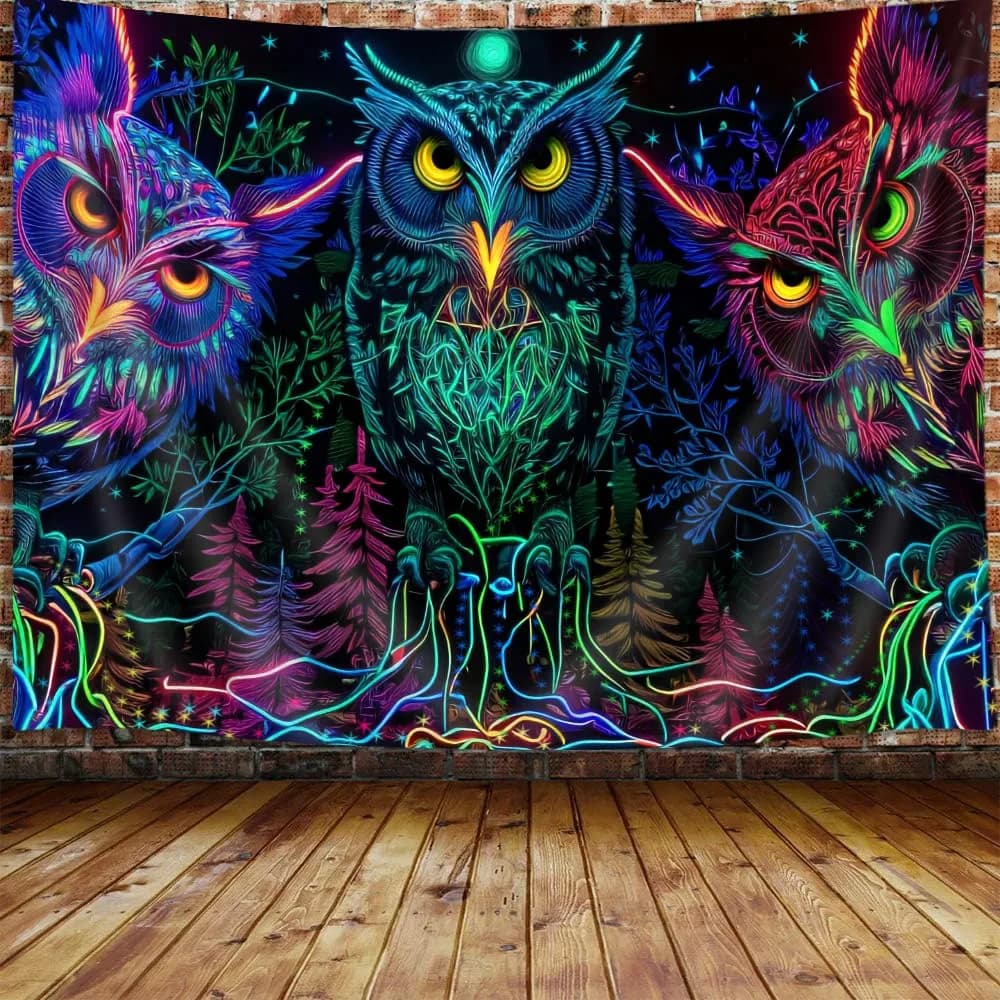 JAWO Psychedelic Owl Tapestry 180cm x 152cm (71"L x 60"W) | HD Pattern Printing for Vibrant Home Decor - main product image