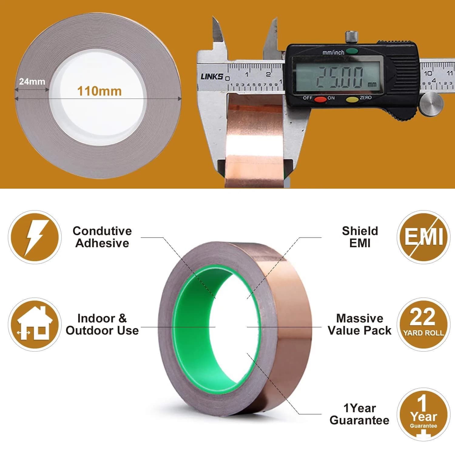 LOVIMAG Copper Foil Tape 1 Inch x 66 Feet Roll, 2 Pack - High Conductivity Industrial Adhesive - view 3