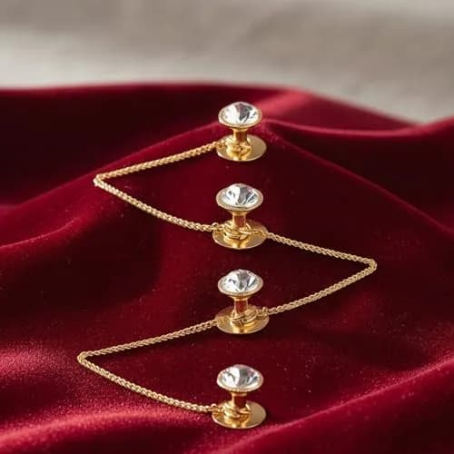 VAMA Brass White Designer Kurta Buttons with Chain for Men and Women | Festive Pearl Embellished thumbnail 4
