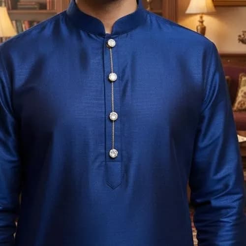 VAMA Brass White Designer Kurta Buttons with Chain for Men and Women | Festive Pearl Embellished thumbnail 5