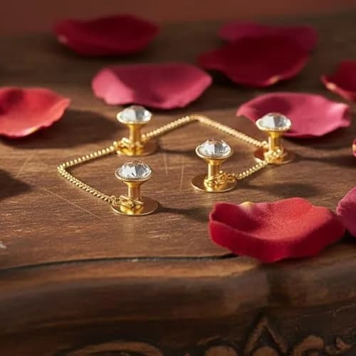 VAMA Brass White Designer Kurta Buttons with Chain for Men and Women | Festive Pearl Embellished thumbnail 6
