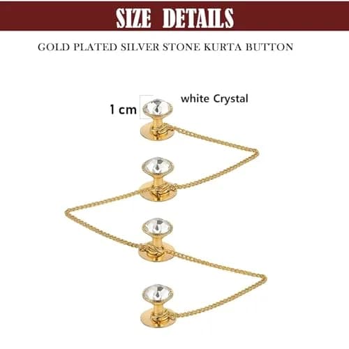 VAMA Brass White Designer Kurta Buttons with Chain for Men and Women | Festive Pearl Embellished thumbnail 3