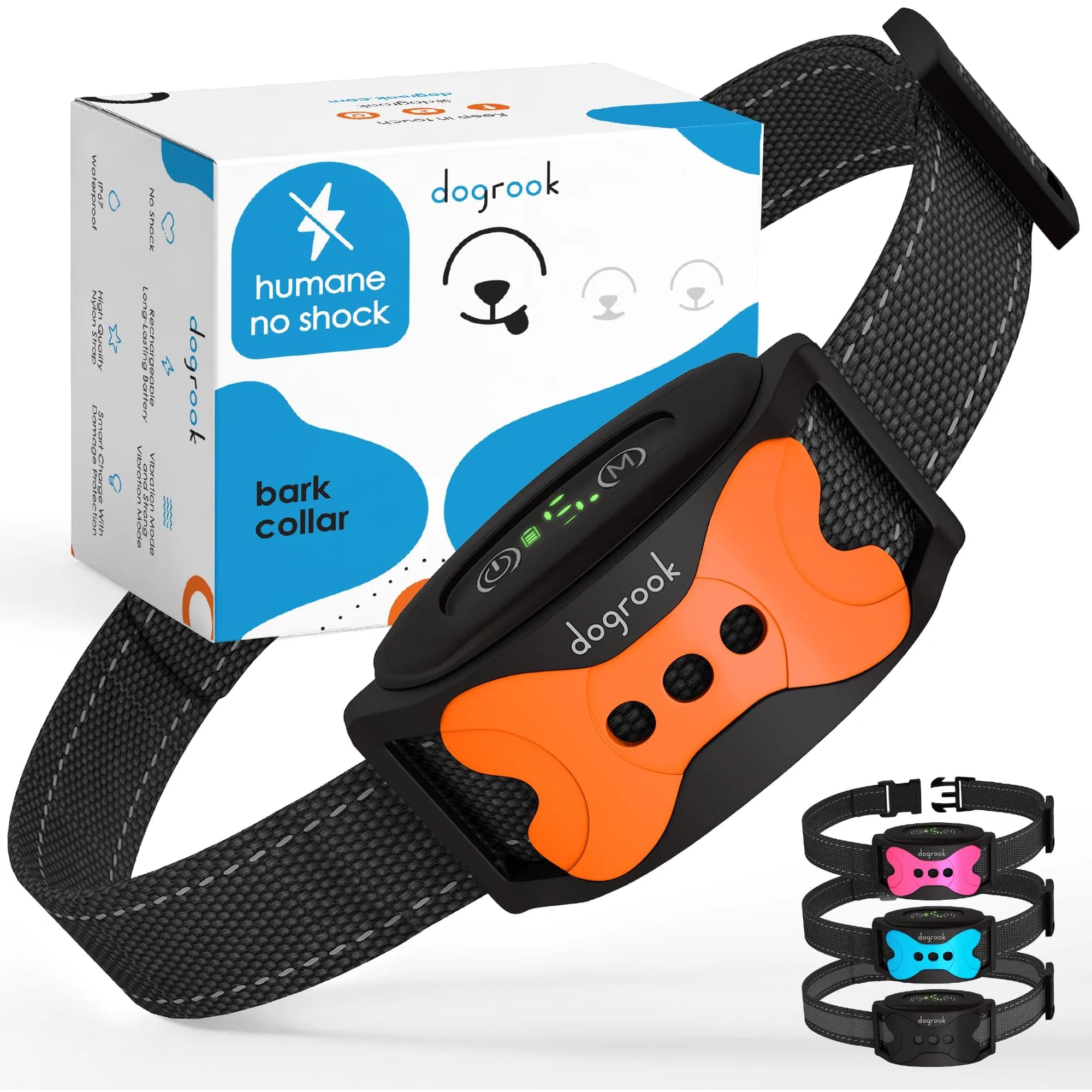 DogRook Rechargeable Bark Collar for Dogs | Humane Beep & Vibration Training, Waterproof, 12-110 lbs - main product image