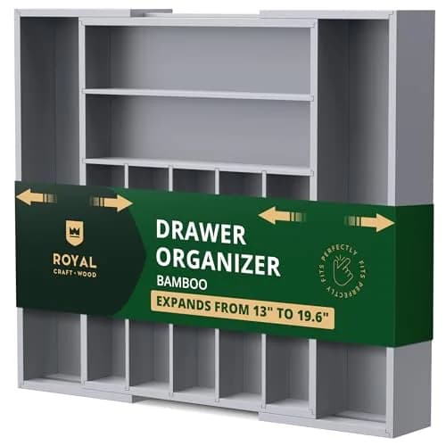 ROYAL CRAFT WOOD Luxury Bamboo Kitchen Drawer Organizer - Gray | Expandable Cutlery Tray with Grooved Dividers thumbnail 1