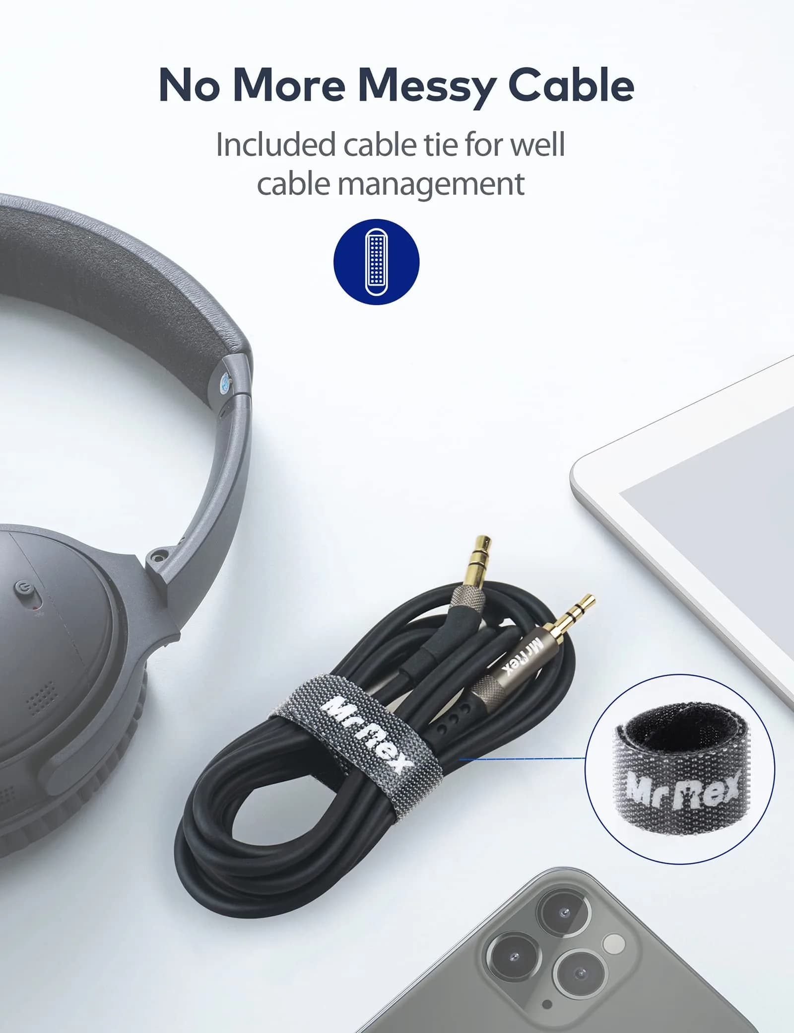 Mr Rex 2.5mm to 3.5mm Audio Cable 2.5m (8ft) | Gold-Plated Connectors for Bose QC45 QC35II QC35 QC25 Headphones - view 6
