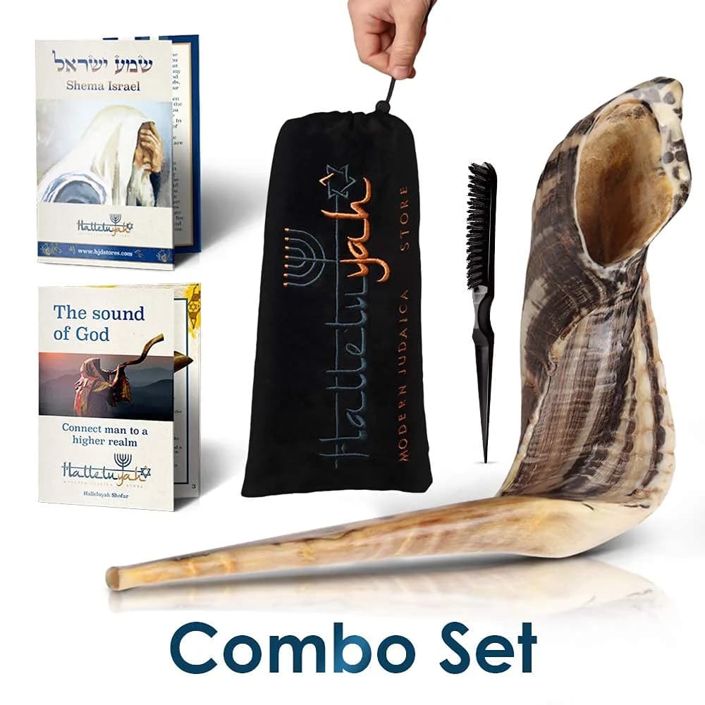 HalleluYAH Ram Shofar 18"-20" (45-50cm) | Authentic Kosher Odorless Ram Horn with Smooth Mouthpiece - view 3