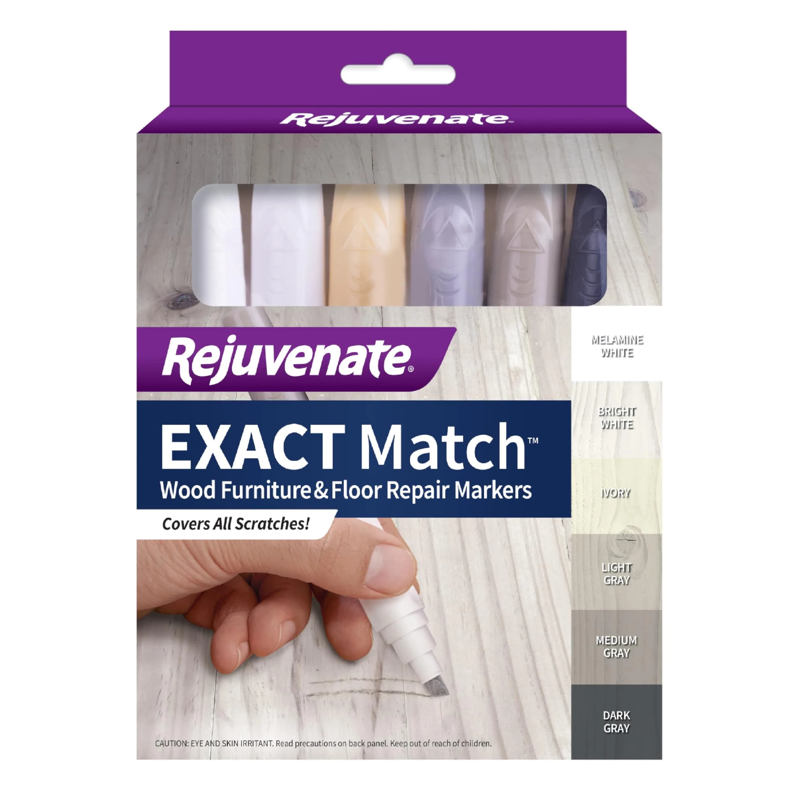 Rejuvenate Exact Match Wood Furniture & Floor Repair Markers, 6 Count, White/Gray Markers | Covers Scratches, Scuffs, and Damage - main product image