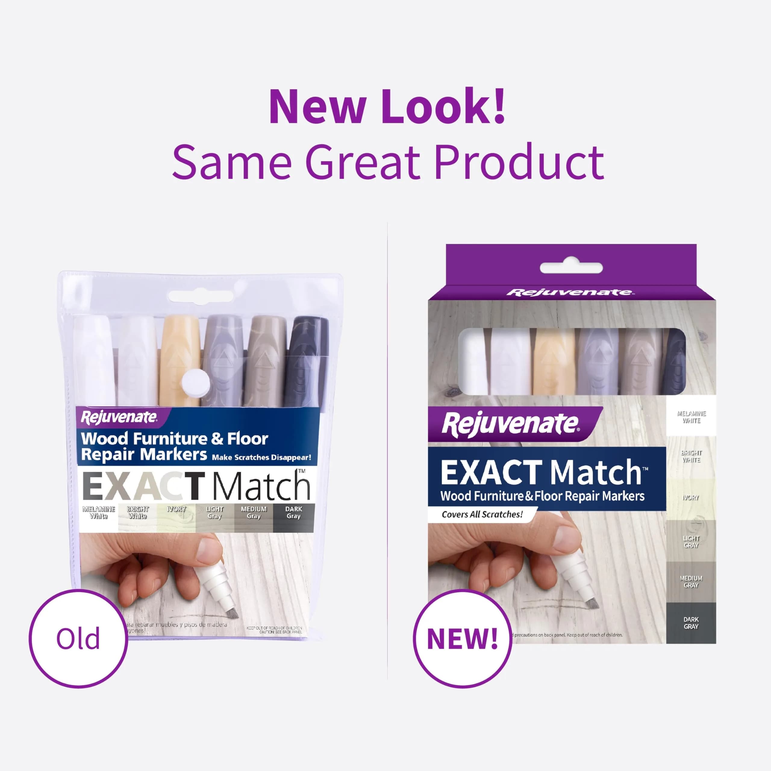 Rejuvenate Exact Match Wood Furniture & Floor Repair Markers, 6 Count, White/Gray Markers | Covers Scratches, Scuffs, and Damage - view 2