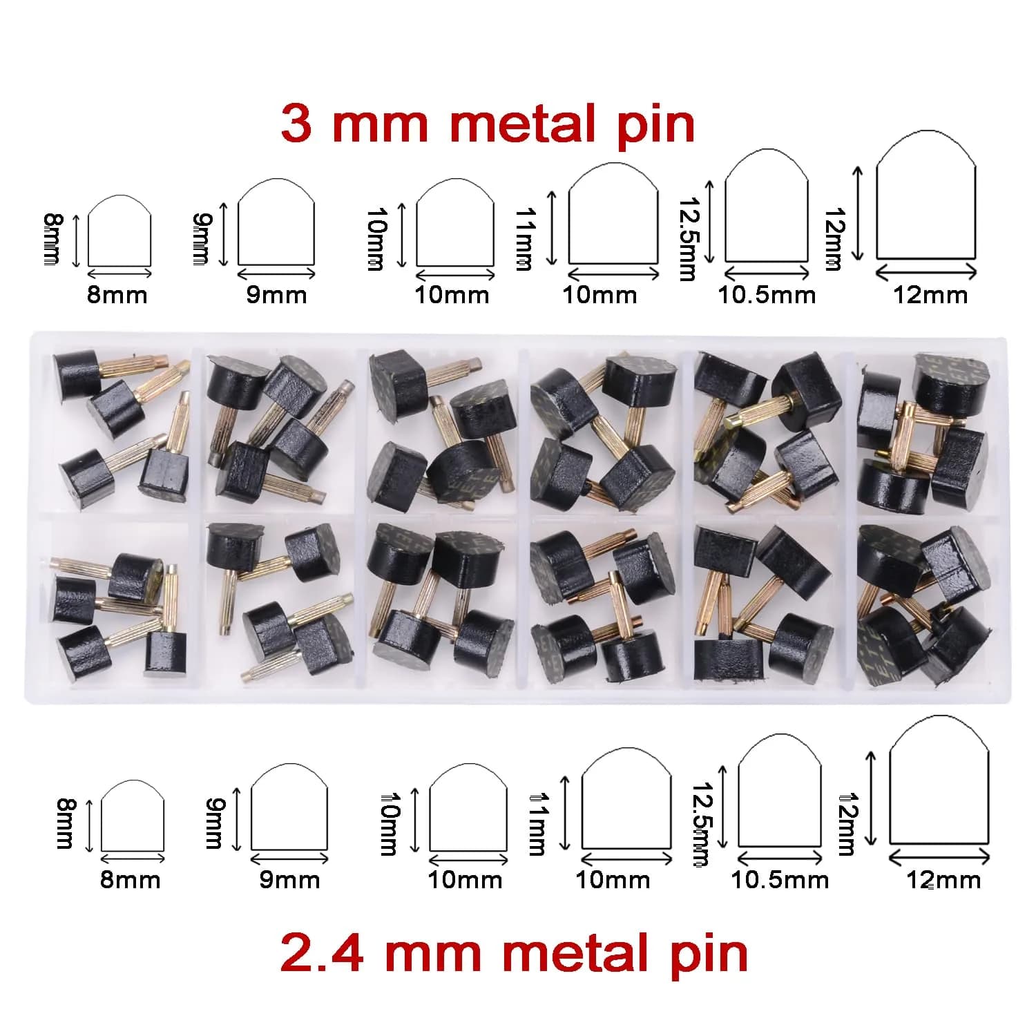 luakesa Black High Heel Replacement Tips Kit | 24 Pairs, 6 Sizes, U-Shape - view 4