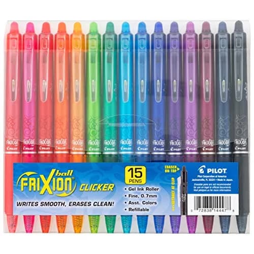 Pilot FriXion Clicker Erasable Pens Fine Point 0.7mm, Assorted Colors, 15-Pack | Smooth Ink Flow Writing Instrument thumbnail 1