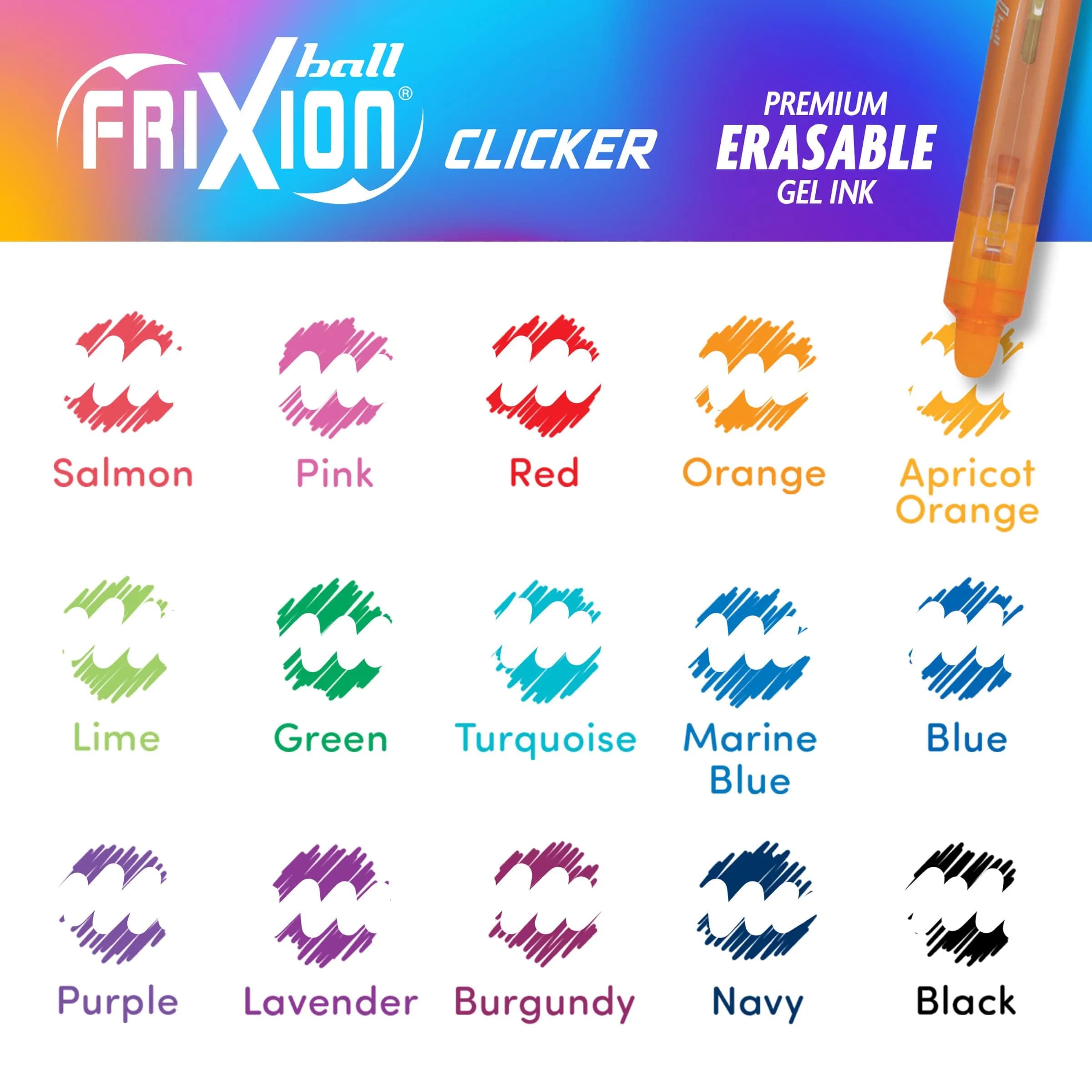 Pilot FriXion Clicker Erasable Pens Fine Point 0.7mm, Assorted Colors, 15-Pack | Smooth Ink Flow Writing Instrument - view 5
