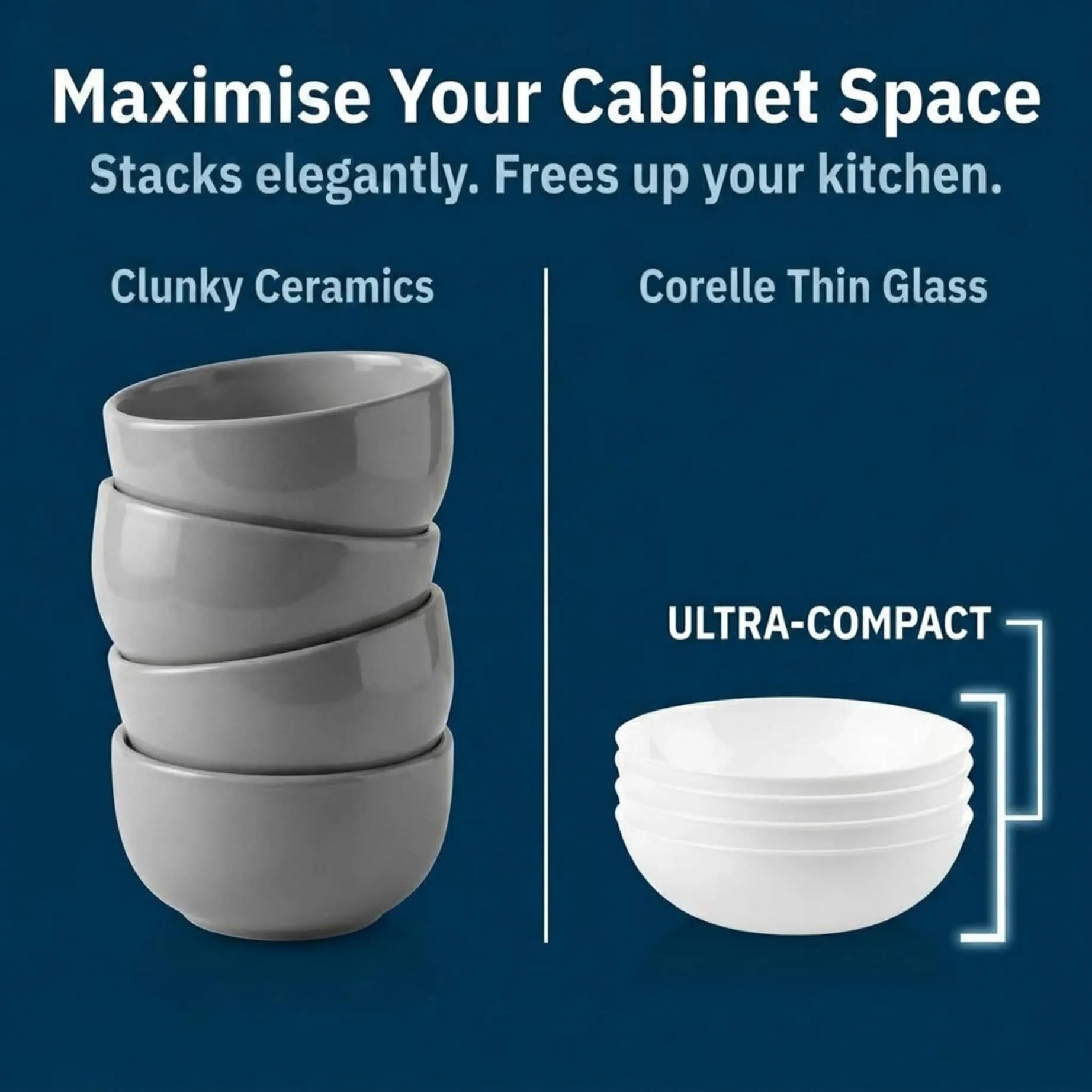Corelle 4-Pc Meal Bowls Set 1330ml (46 Fl Oz) | Vitrelle Strong Glass for Daily Use - view 4