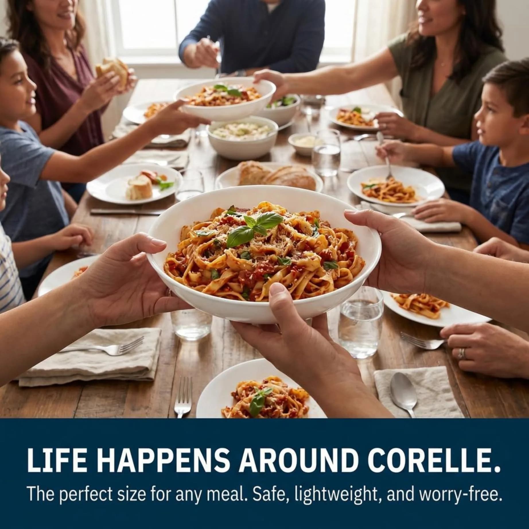 Corelle 4-Pc Versa Bowls Set | 850 ml (30 oz) Pasta & Salad Bowls | White Vitrelle Glass - view 3