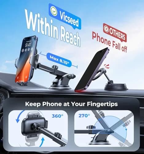 VICSEED 2026 Upgraded Car Phone Holder Mount | 86LBS Ultra-Powerful Suction, Sturdy & Flexible thumbnail 4