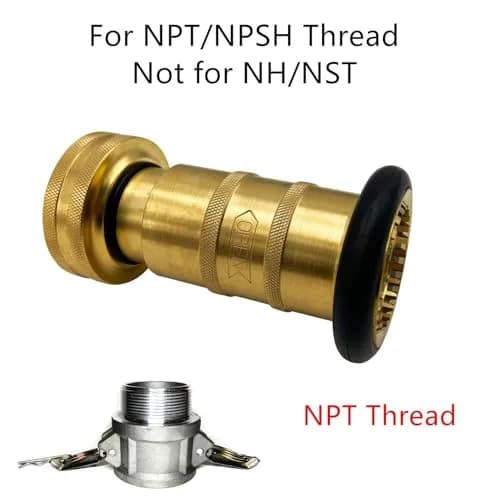 SAFBY Brass Fire Hose Nozzle 1" NPT/NPSH | Fog, Stream & Off Positions thumbnail 2