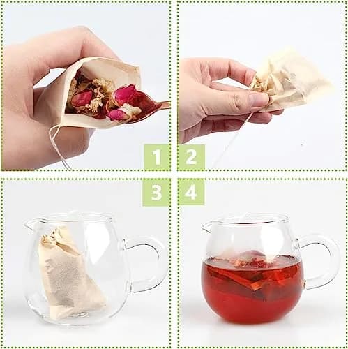 fenshine 100pcs Disposable Tea Bags for Loose Leaf Tea | Natural Wood Pulp, Unbleached, Drawstring (3.54" x 2.75") thumbnail 4