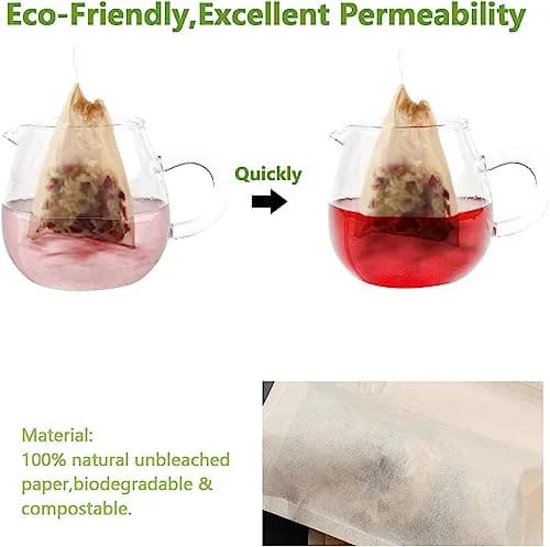 fenshine 100pcs Disposable Tea Bags for Loose Leaf Tea | Natural Wood Pulp, Unbleached, Drawstring (3.54" x 2.75") thumbnail 2