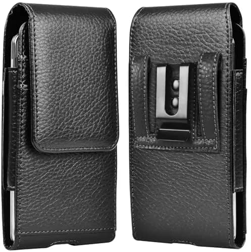 Takfox Leather Belt Holster Pouch for Samsung Galaxy S25 Ultra S24 Plus S23 S22 S21 S20 FE 5G Note 20 J7 J3 with Belt Clip & Card Slots (Black) thumbnail 9