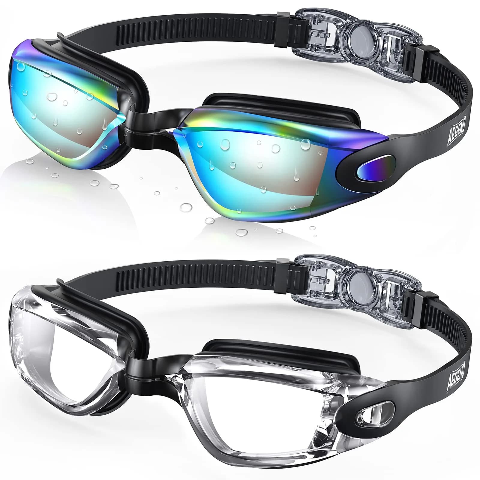 Aegend Swim Goggles 2 Pack No Leaking Adult Men Women Youth UV Protection Anti Fog Aqua & Clear Black | Clear Safety Glasses — Aqua & Clear